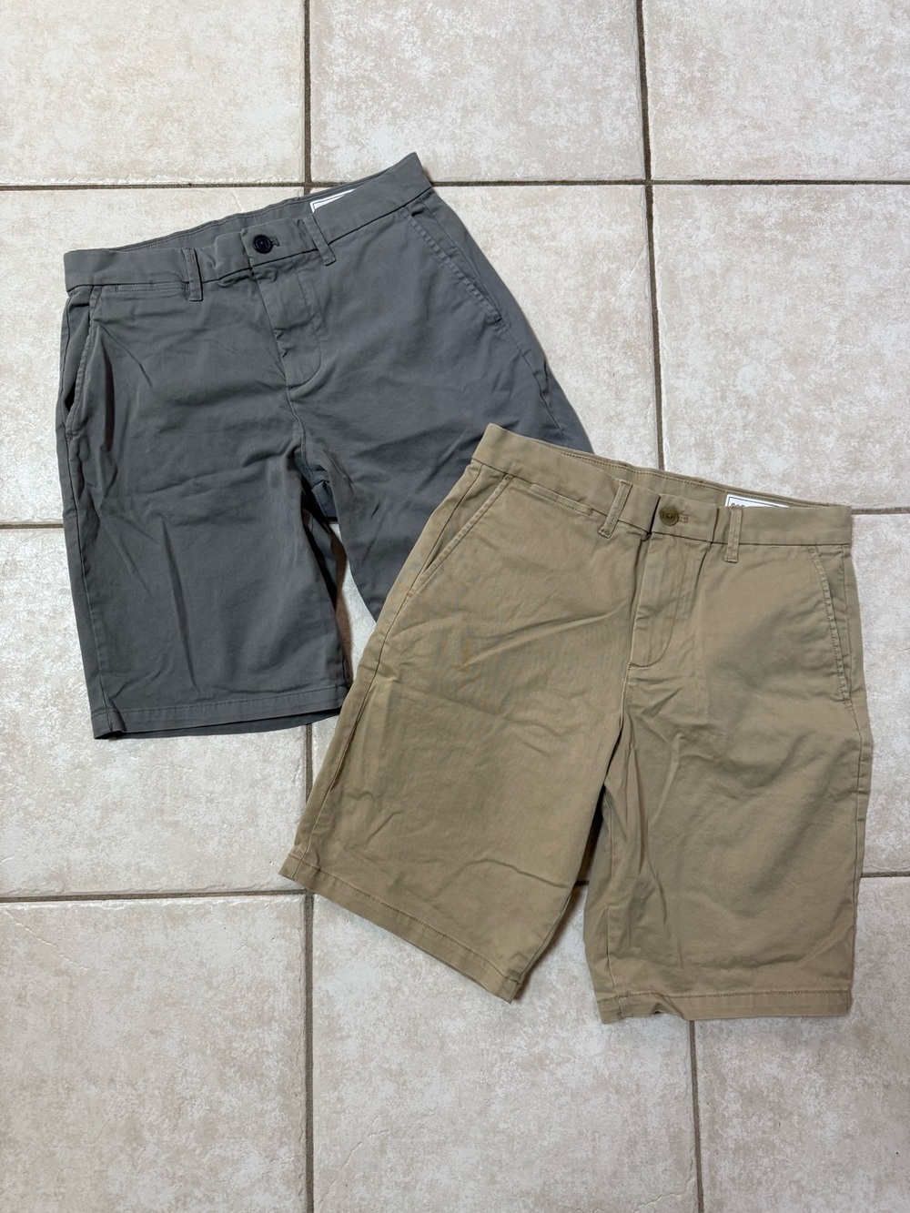 2 Pairs GAP Men's Khaki and Gray 10” Chino Shorts Bundle